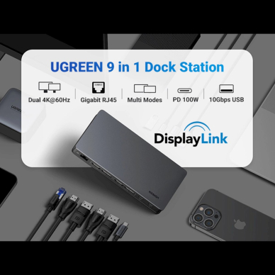 Ugreen CM615 USB-C multifunctional adapter - pilkas 1