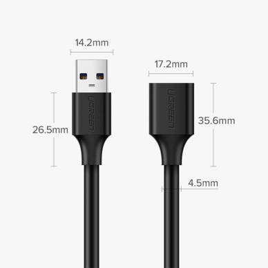 Kabelis Ugreen extension USB (male) - USB (female) 2.0 480Mbps 3m Juodas (US103) 9