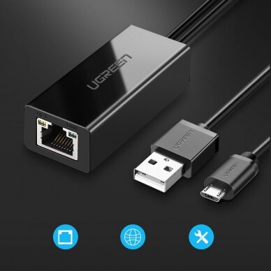 Ugreen external network adapter USB 100Mbps skirta Chromecast with 1m kabelis juodas (30985) 1