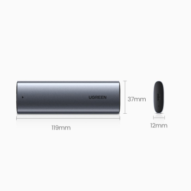 Akcija! *** Pažeista pakuotė *** Išorinio Disko korpusas Ugreen external SSD drive M.2 housing case USB 3.2 Gen 2 (SuperSpeed USB 10 Gbps) + Kabelis USB Type C 0,5m Pilkas(CM400 10902) 12