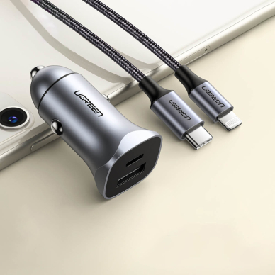 Ugreen fast car charger USB-A / USB-C 18W gray (CD130) 1