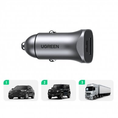 Akcija! Ugreen fast car charger USB-A / USB-C 18W gray (CD130)  11