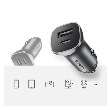 Ugreen fast car charger USB-A / USB-C 18W gray (CD130) 14