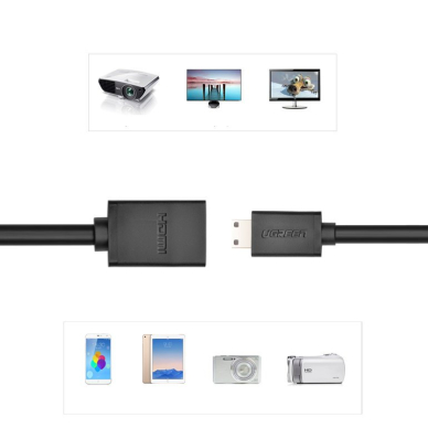 Ugreen HDMI (Female) - mini HDMI (Male) Kabelis Adapteris 4K 60 Hz Ethernet HEC ARC 32 channel audio 22 cm Juodas (20137) 11