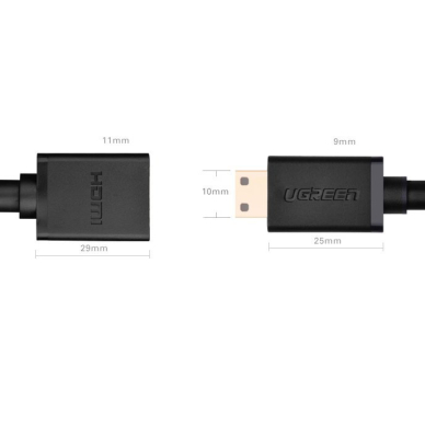 Ugreen HDMI (Female) - mini HDMI (Male) Kabelis Adapteris 4K 60 Hz Ethernet HEC ARC 32 channel audio 22 cm Juodas (20137) 4