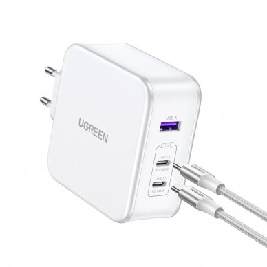 Ugreen Nexode CD289 GaN network charger USB-A/2xUSB-C 140W + USB-C - USB-C cable 1.5m - white 3