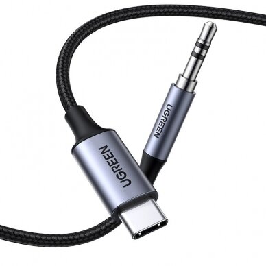 Audio Kabelis Ugreen stereo audio AUX cable 3,5 mm mini jack - USB Type C skirtas išmaniesiems telefonams 1 m Juodas (CM450 20192) 1