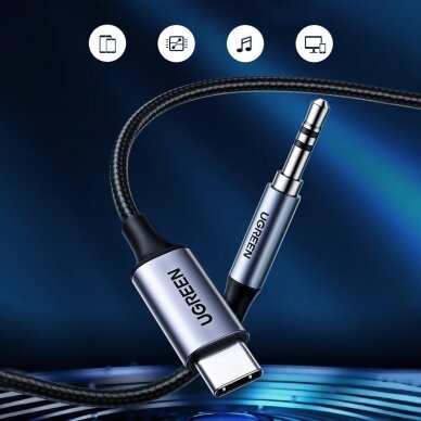 Audio Kabelis Ugreen stereo audio AUX cable 3,5 mm mini jack - USB Type C skirtas išmaniesiems telefonams 1 m Juodas (CM450 20192) 6