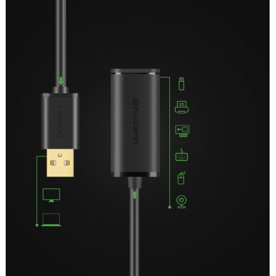 USB Kabelis Ugreen 2.0 (female) - USB (male) Active Repeater Extension Cable with Chipset 10 m Juodas (US121 10321) 6