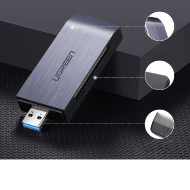 Ugreen USB 3.0 SD / micro SD kortelės skaitytuvas pilkas (50541) 9