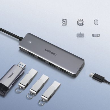 USB Kabelis Ugreen - 4x USB 3.2 Gen 1 HUB with micro USB power port gray (CM219 50985) 7