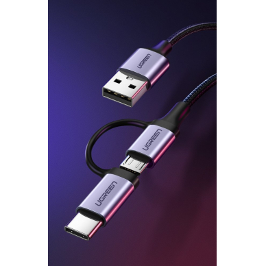 Ugreen USB - micro USB / USB Type C 2in1 kabelis 2,4A 1m juodas (30875)  1