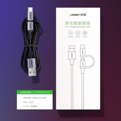 Ugreen USB - micro USB / USB Type C 2in1 kabelis 2,4A 1m juodas (30875)  13