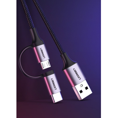 Ugreen USB - micro USB / USB Type C 2in1 kabelis 2,4A 1m juodas (30875)  9