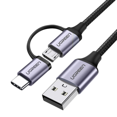 Ugreen USB - micro USB / USB Type C 2in1 kabelis 2,4A 1m juodas (30875)