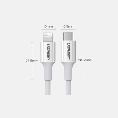 USB Kabelis Ugreen Typ C - Lightning MFI kabelis 1m 3A 18W baltas (10493) 13