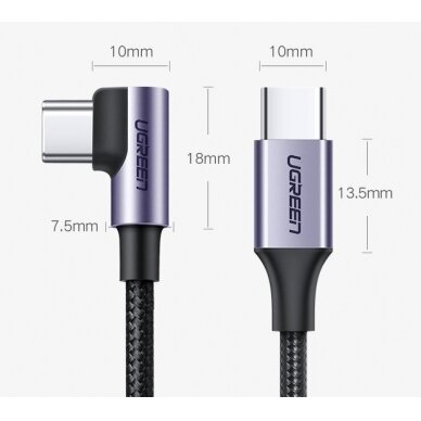 Ugreen USB Type C - USB Type C angled cable Power Delivery 60 W 20 V 3 A 1 m black and gray (US255 50123) 15