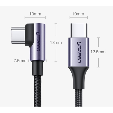 USB Kabelis Ugreen Type C - USB Type C angled cable Power Delivery 60 W 20 V 3 A 2 m Juodas and gray (US255 50125) 15