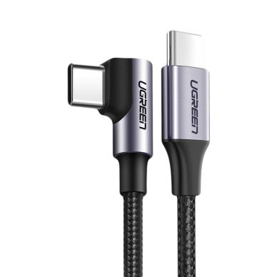 USB Kabelis Ugreen Type C - USB Type C angled cable Power Delivery 60 W 20 V 3 A 2 m Juodas and gray (US255 50125)