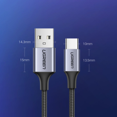 Ugreen USB - USB Type C Greito Įkrovimo Kabelis 3.0 3A 1m pilkas (60126) (ctz220) 10