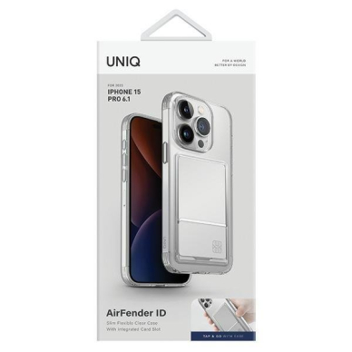 Uniq Air Fender ID iPhone 15 Pro 6.1  Dėklas nude Permatomas Cardslot 1