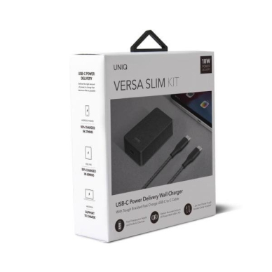 Adapteris UNIQ Versa Slim USB-C PD 18W + cable USB-C to USB-C Juodas 4