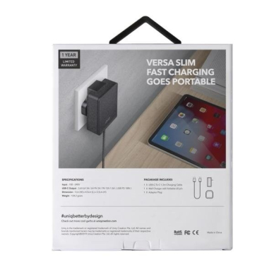 Adapteris UNIQ Versa Slim USB-C PD 18W + cable USB-C to USB-C Juodas 5