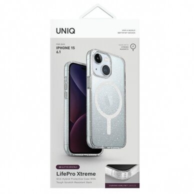 Dėklas Uniq LifePro Xtreme iPhone 15 6.1  case Magclick Charging Permatomas/tinsel lucent 1