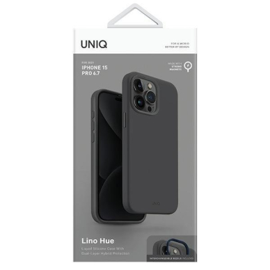 Dėklas Uniq Lino Hue iPhone 15 Pro Max 6.7  case Magclick Charging pilkos spalvos/charcoal pilkos spalvos 3