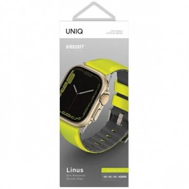 Uniq Linus Band Apple Watch Series 1/2/3/4/5/6/7/8/9/SE/SE2/Ultra 42/44/45/49mm Airosoft Silicone Lime Green/Lime Green 3