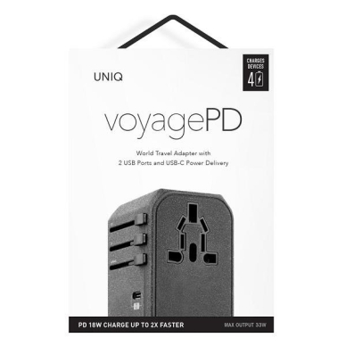 Uniq Load. network. Voyage World Adapter 33W + 2xUSB + PD 18W + QC 3.0 grey/charcoal Pilkas (LITHOS Collective) 6