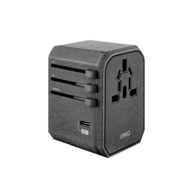 Uniq Load. network. Voyage World Adapter 33W + 2xUSB + PD 18W + QC 3.0 grey/charcoal Pilkas (LITHOS Collective)