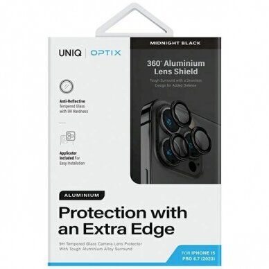 Uniq Optix Aluminum Camera Lens Protector iPhone 15 Pro Max camera lensapplicator - Juodas 1