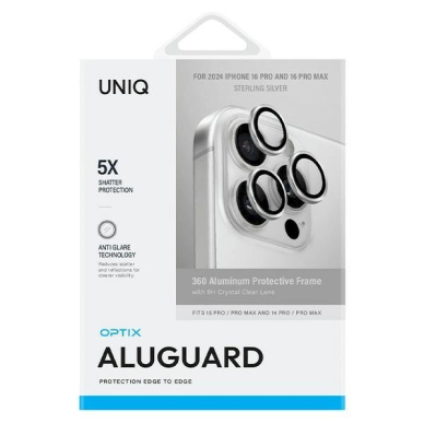 Uniq Optix Aluminum Camera Lens Protector iPhone 16 Pro 6.3 / 16 Pro Max 6.9 sterling silver camera lens glass with applicator 1