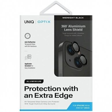 Uniq Optix Glass Aluminum Camera Lens Protector iPhone 15 / 15 Plus Camera LensApplicator - Juodas 1