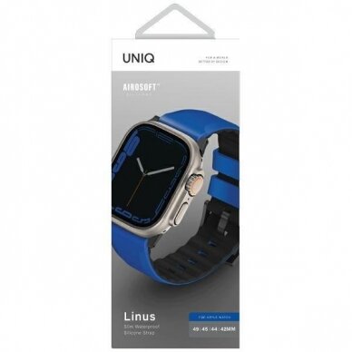 Uniq Strap Linus Apple Watch Series 1/2/3/4/5/6/7/8/9/SE/SE2/Ultra 42/44/45/49mm Airosoft Silicone Blue/Racing Blue 3