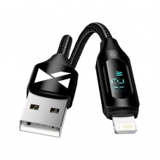 USB-A Cable - Lightning Wozinsky WUALC1 with LED Display 2.4A 1m - Juodas