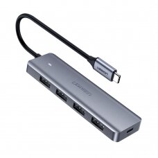 USB šakotuvas Ugreen CM219 USB-C to 4xUSB-A (USB-C Power Supply) pilkas