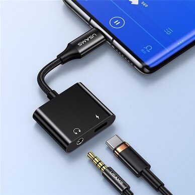 [Užsakomoji prekė] Usams - Audio Cable Adapter AU15 (US-SJ598) - Type-C to Jack 3.5mm, USB-C PD60W - Juodas 1