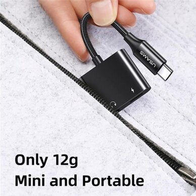 [Užsakomoji prekė] Usams - Audio Cable Adapter AU15 (US-SJ598) - Type-C to Jack 3.5mm, USB-C PD60W - Juodas 2