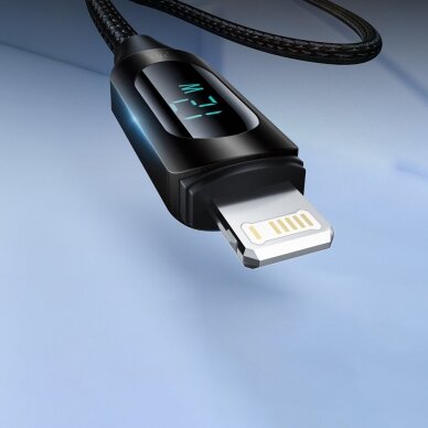 USB-A Cable - Lightning Wozinsky WUALC1 with LED Display 2.4A 1m - Juodas 2