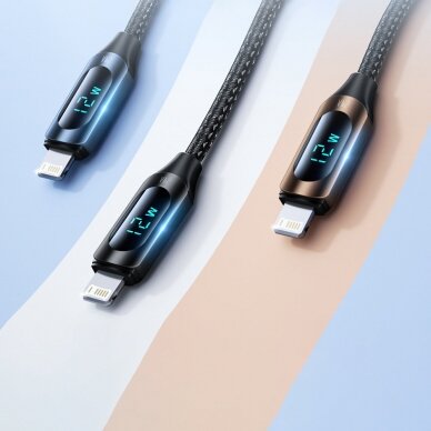 USB-A Cable - Lightning Wozinsky WUALC1 with LED Display 2.4A 1m - Juodas 4