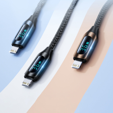 USB-C cable - Lightning Wozinsky WUCLC1 with LED display 36W 1m - Juodas 3