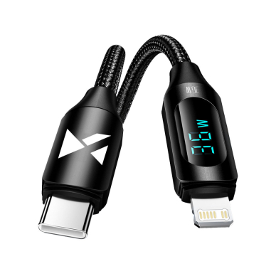 USB-C cable - Lightning Wozinsky WUCLC1 with LED display 36W 1m - Juodas