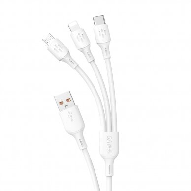 USB cable - USB C / micro USB / Lightning 480Mb/s 6A 1.2m - Baltas