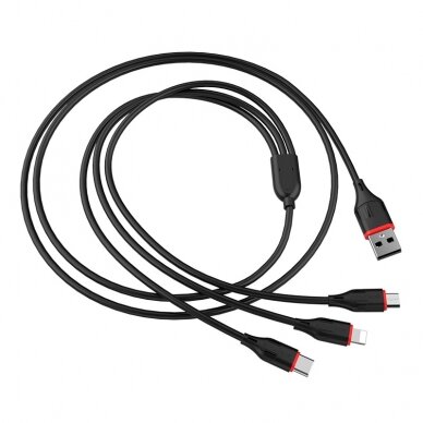 Akcija! USB kabelis Borofone BX17 3in1 microUSB-Lightning-Type-C 1.0m juodas