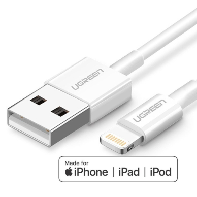 USB kabelis Ugreen US155 MFi USB to Lightning 2.4A 1.0m baltas