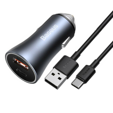 [Užsakomoji prekė] Įkroviklis Auto USB, Type-C, 40W + Cablu Type-C - Baseus (TZCCJD-0G) - Tamsiai Pilkas