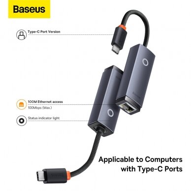 [Užsakomoji prekė] Adapteris USB į RJ45 1000Mbps - Baseus (WKQX000113) - Pilkas 3