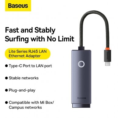 [Užsakomoji prekė] Adapteris USB į RJ45 1000Mbps - Baseus (WKQX000113) - Pilkas 4